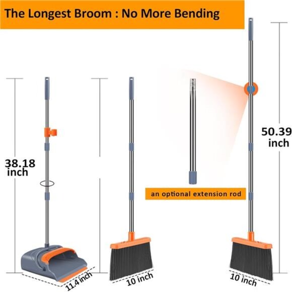 Grey Orange Upgrade Broom and Dustpan Set, Self-Cleaning with Dustpan Teeth - Picture 2 of 6